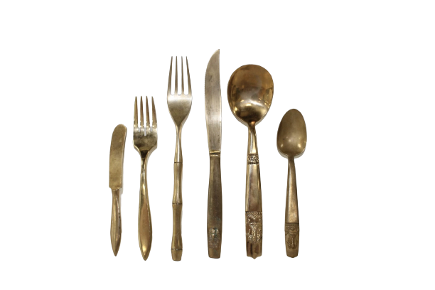 Vintage 45 Pieces Brass Faux Bamboo Flatware, Bamboo Silverware