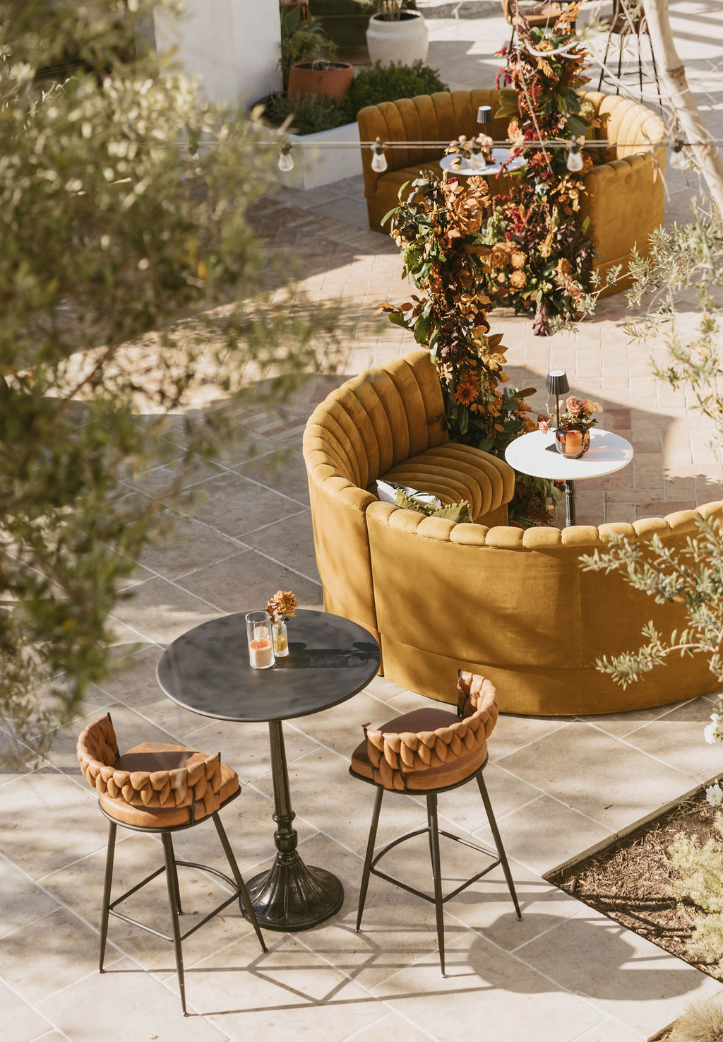 Al Fresco Fall Harvest Wedding - Agape San Clemente - Goldie Sectional Sofa - Bistro Table Cecily - Bardot Bar Table - Bentley Bar Stool